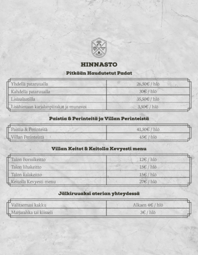 Hinnasto 2 villavalkea menut