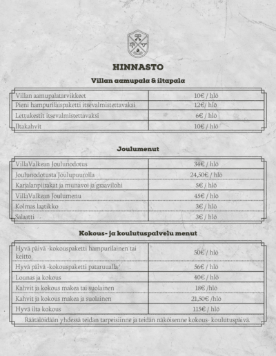 Hinnasto 3 villavalkea menut