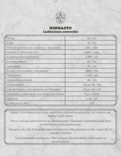 Hinnasto 4 villavalkea menut