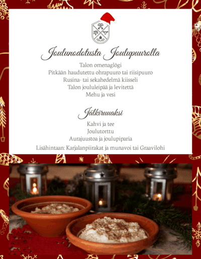 Joulunodotusta joulupuurolla pikkujoulu menu