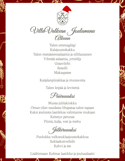 VillaValkean joulumenu pikkujoulut