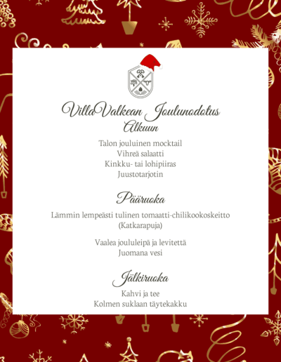 Villavalkean Joulunodotus pikkujoulu menu