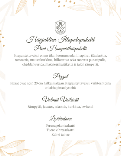 Hääjuhlien Iltapalapaketit VillaValkea menu