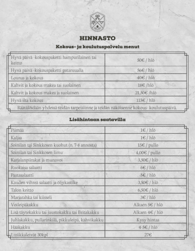 villavalkea menu hinnasto