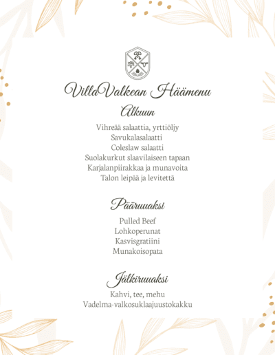 VillaValkean Häämenu