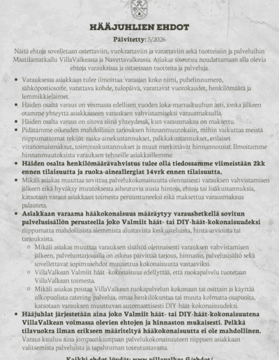 VillaValkean Hääjuhlien Ehdot